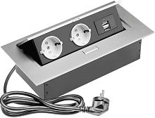 Розетка встраеваемая полуавтоматическая Sete 2-м.+2xUSB 225х110х67мм серый картинка